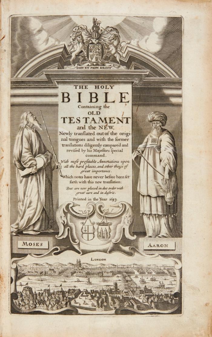 The Holy Bible containing the Old Testament and the New, newly translated out of the original tongues and with the former translations diligently compared and revised by his Majesties special command. With most profitable Annotations. 2 in 1 Bd. - (Anhang:) The whole Book of Psalms: Collected into English Meeter, by Thomas Sternhold, John Hopkins, and others.