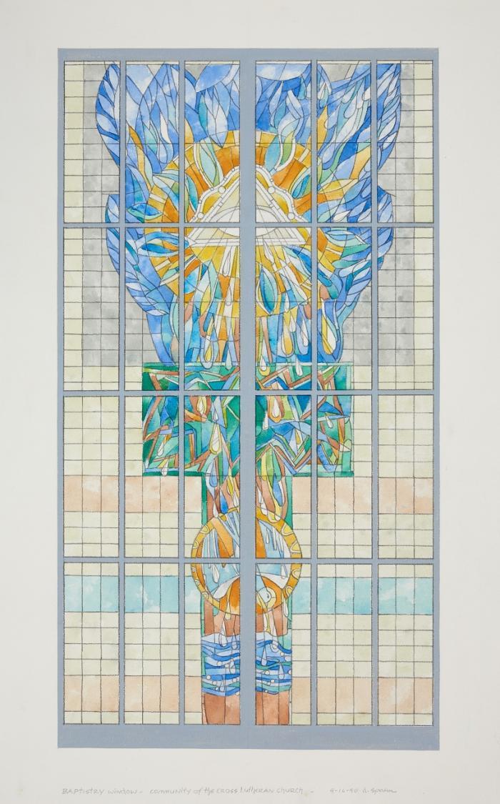 BAPTISTRY WINDOW / THE DAYS OF THE CREATION (FAMILY OF CHRIST LUTHERAN CHURCH, BLOOMINGTON, MINNESOTA)

Beilage: Chapel Window (Bethlehem Lutheran Church, Minneapolis, Minnesota). 5 Glasfensterentwürfe. Farboffsets auf Papier, unter 1 Passepartout montiert. Reproduktionen nach den Entwürfen. Auf dem Passepartout signiert. Von 49,5 x 6,3 bis 53 x 5,9 cm (76 x 56 cm).
