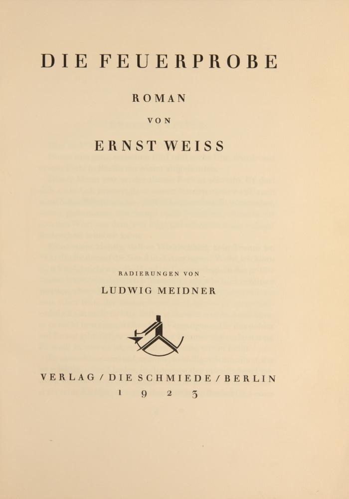 Die Feuerprobe. Roman. Radierungen von Ludwig Meidner.