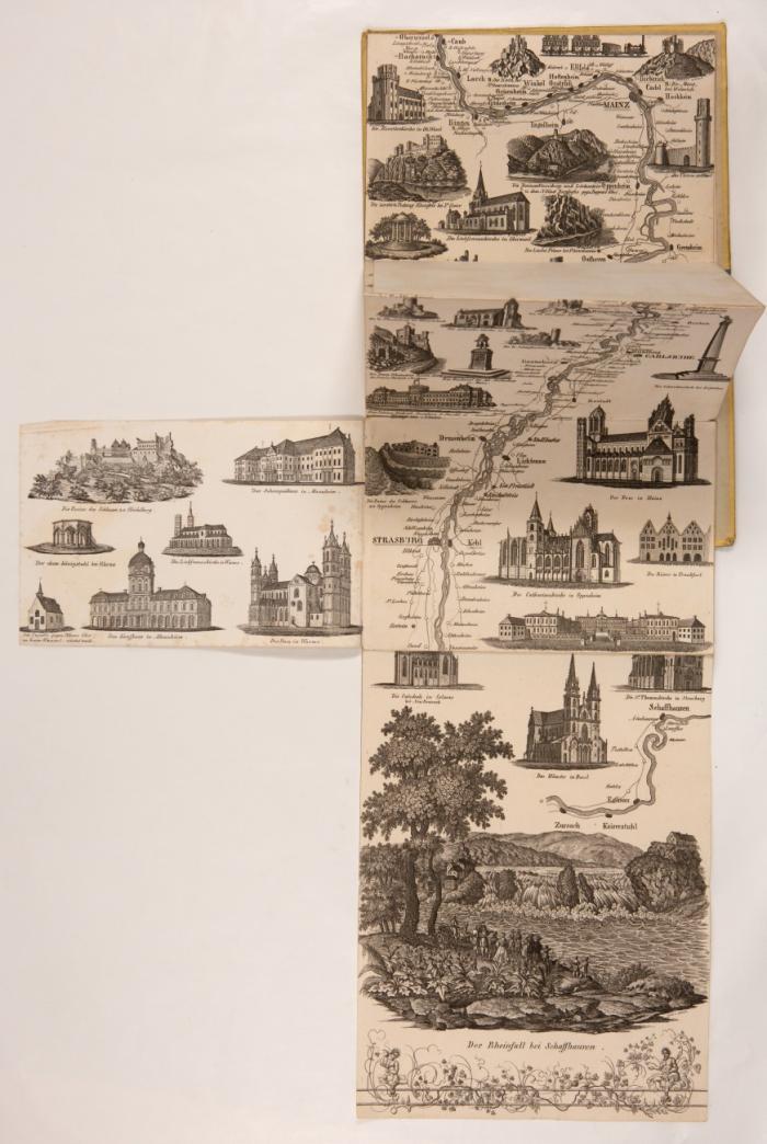 Panorama des Rheins von Schaffhausen bis Rotterdam. Nach der Natur gezeichnet und mit den interessantesten, architektonischen und geschichtlichen Denkmälern als Randbilder geziert [Franz. Paralleltitel].