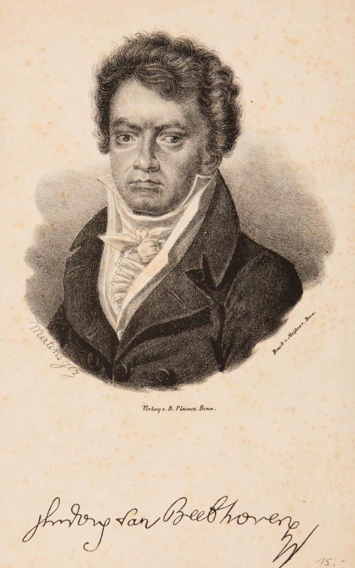Porträts. - Ludwig van Beethoven (Bonn 1770  - 1827 Wien), Brustbild, leicht nach links. Mit faksimilierter Signatur.