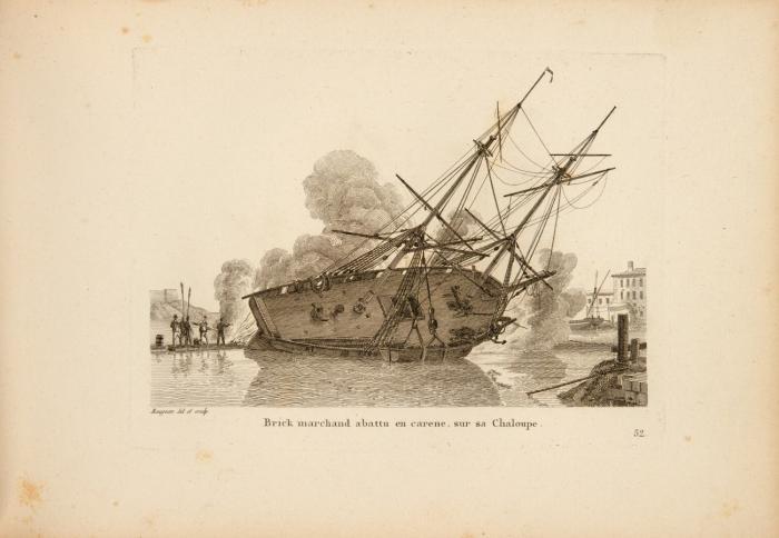 Recueil de petites marines, représentant des navires de diverses nations, et des toutes espèces, sous différentes voilures; intérieurs d'arsenaux, travaux des ports, costumes de pêcheurs, de matelots, et principales professions attachées à la marine; phares, sites pittoresques, barques de rivières, etc. Lieferungen 1-4 (v. 5) in 1 Bd.