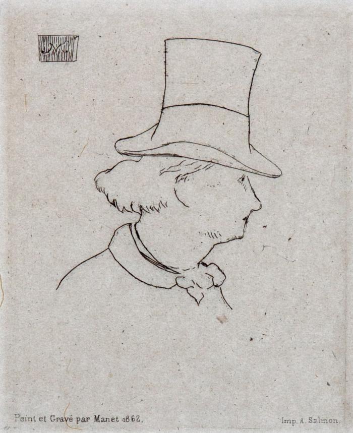 Baudelaire de profil en chapeau.