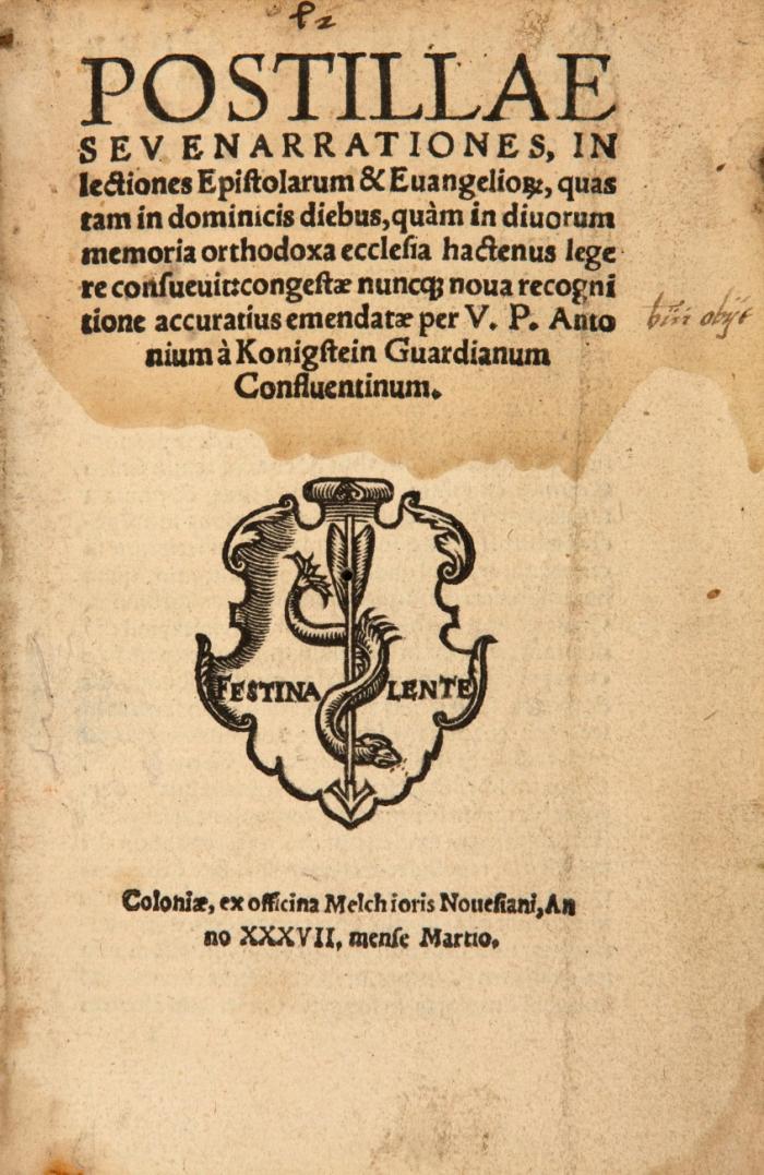 Postillae sev enarrationes, in lectiones Epistolarum & Euangelio[rum], quas tam in dominicis diebus, quàm in diuorum memoria orthodoxa ecclesia hactenus legere consueuit: congestæ nuncq[uam] noua recognitione accuratius emendatæ.