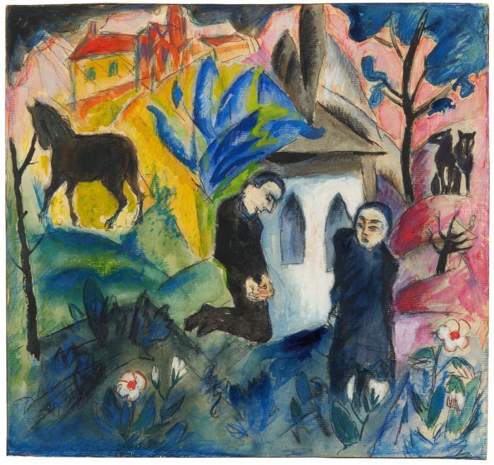 OHNE TITEL (LANDSCHAFT MIT KAPELLE UND KNIENDEM PAAR)