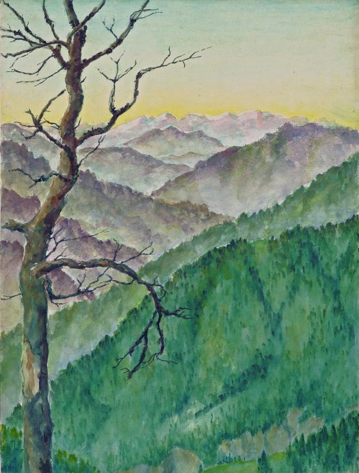 TOTER BAUM VOR GEBIRGSLANDSCHAFT (VALEPP)