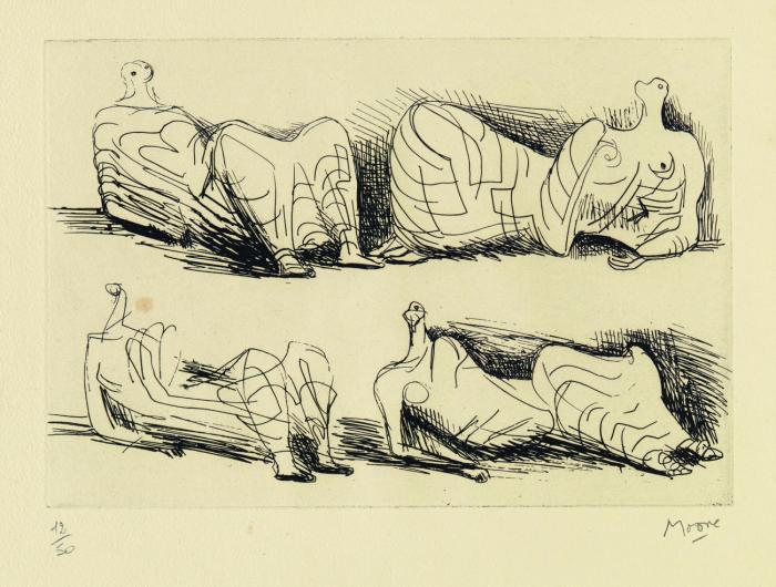 FOUR DRAPED RECLINING FIGURES