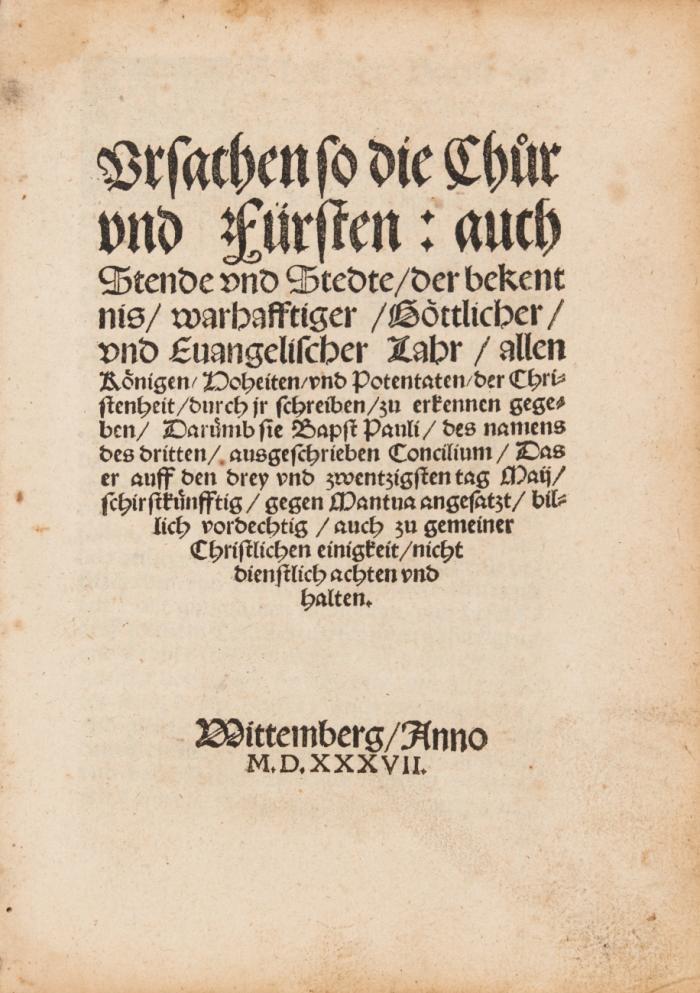 Sammelband mit 10 Schriften meist von Luther sowie Rhegius, Melanchthon, Auerbach u. a. Wittenberg u. a. 1535-43. Blindgepr. braun gefärbtes Schweinsldr. über Hz.-Deckeln.