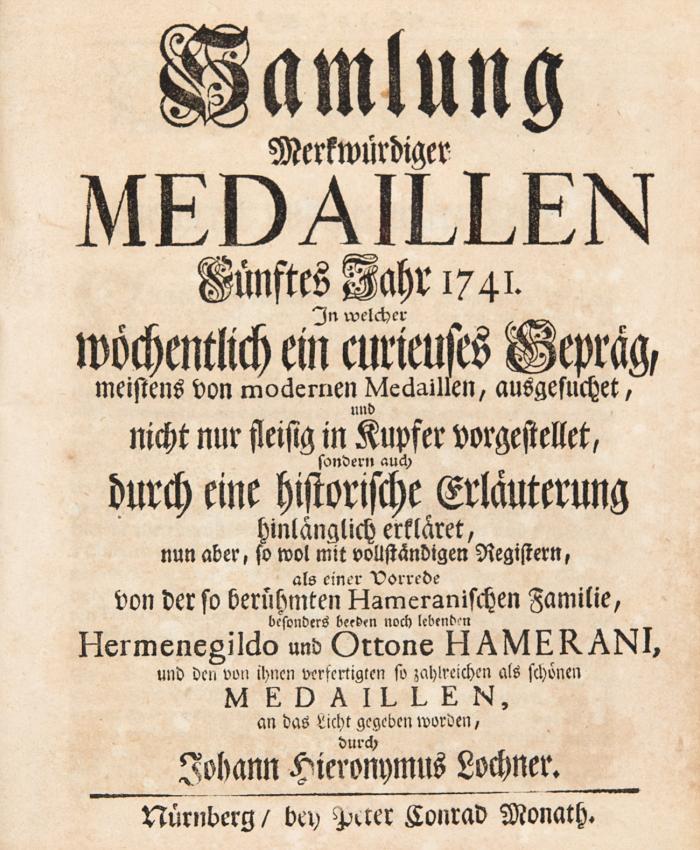 Samlung merkwürdiger Medaillen. Erstes (-Siebtes) Jahr (von 8) in 7 Bdn.