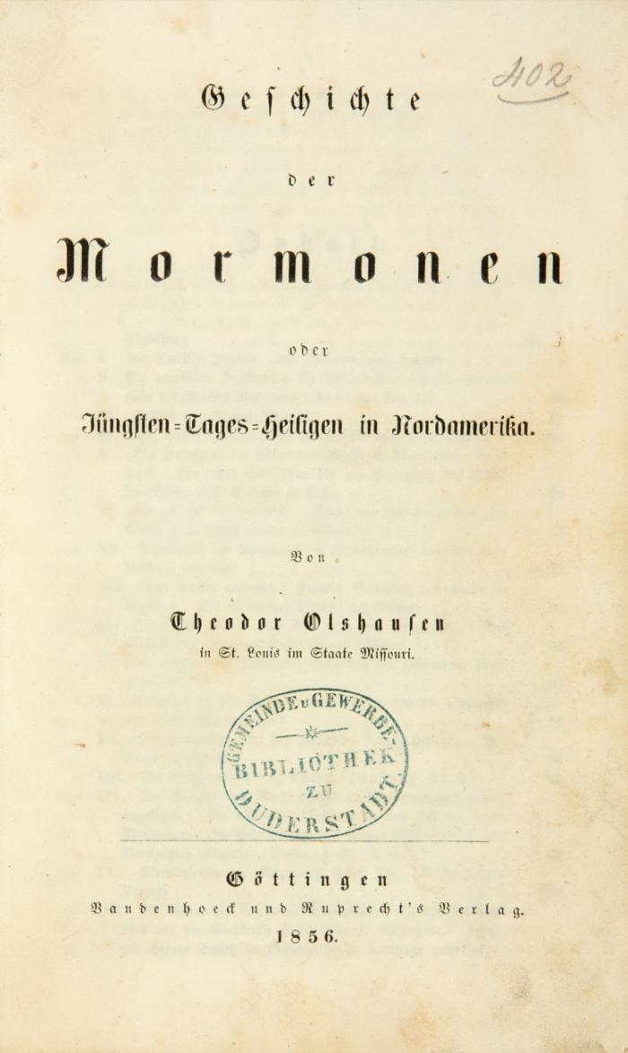 Geschichte der Mormonen oder Jüngsten Tages-Heiligen in Nordamerika.