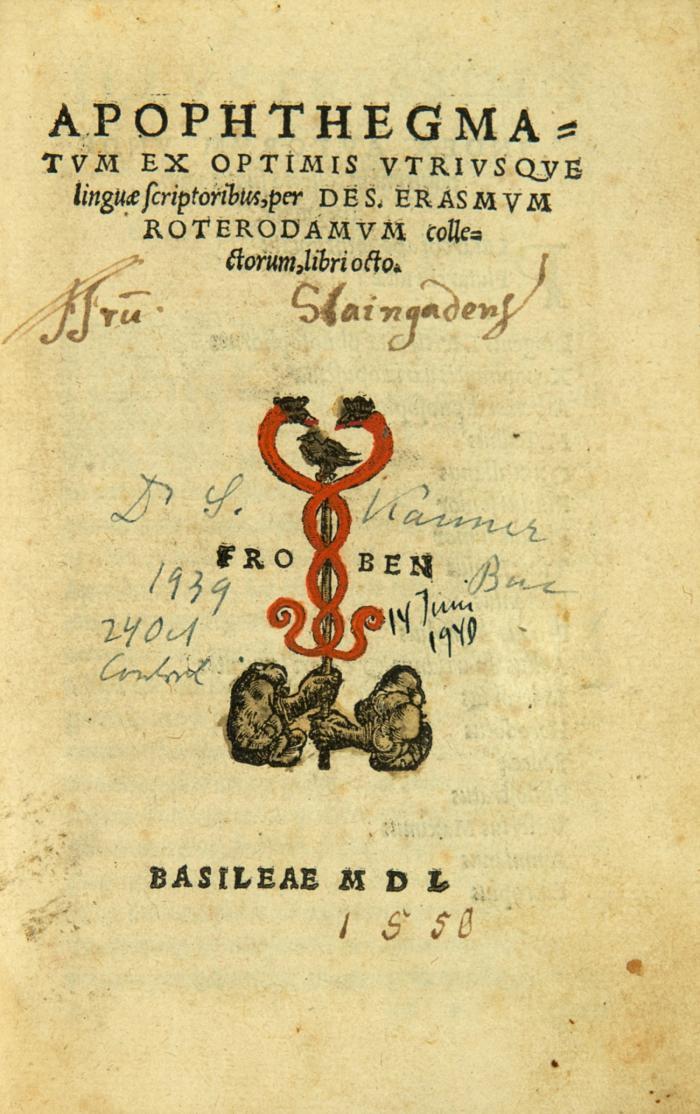 Apophthegmatum ex optimis utriusque linguae scriptoribus.