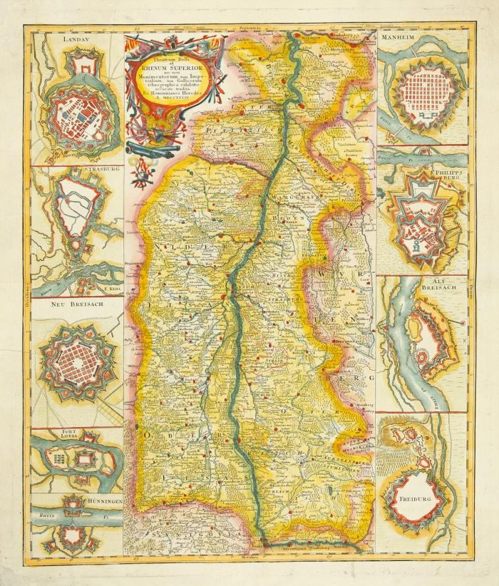 Oberrhein. - Theatrum Belli... Kupferstichkarte bei Homann Erben 1734.