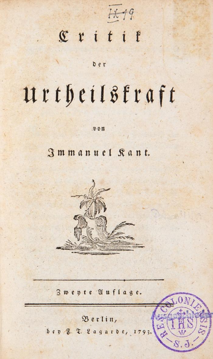 Critik der Urtheilskraft. 2. Aufl. Berlin: Lagarde 1793.