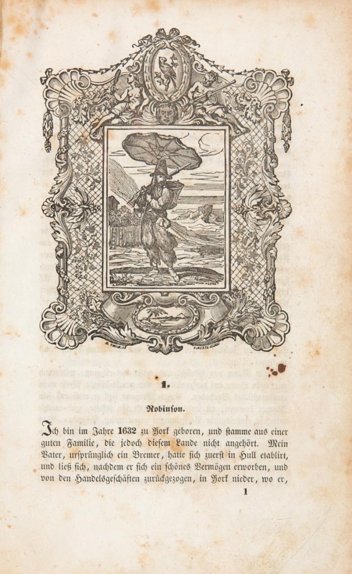 Robinson Crusoe's Leben und Abenteuer. Nebst einer Lebensbeschreibung des Verfassers von Philaret Chasles. Uebersetzt von Carl Courtin. 2 Bde.