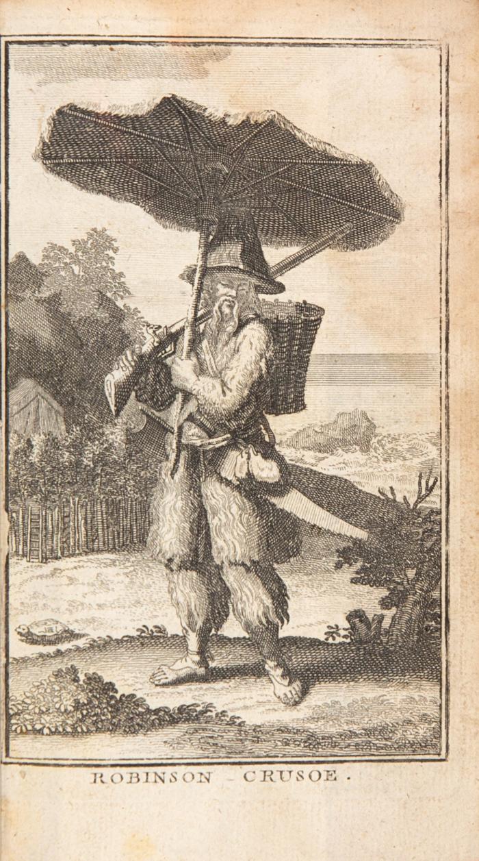 La vie et les avantures surprenantes de Robinson Crusoe. Contenant entre autres événemens ... / Contenant son retour dans son Isle, & ses autres nouveaux Voyages. Traduit de l'Anglois. Bde. I - II (von 3) in 2 Bdn.