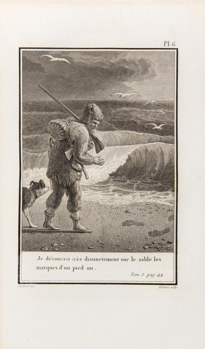 La Vie et les aventures de Robinson Crusoë. Traduction revue et corrigée sur la belle edition donnée par Stockdale en 1790, augmentée de la vie de l'auteur, qui n'avoit pas encore paru [par Griffet Labaume, avec une préface de par l'abbé de Montlino]. 3 Bde.