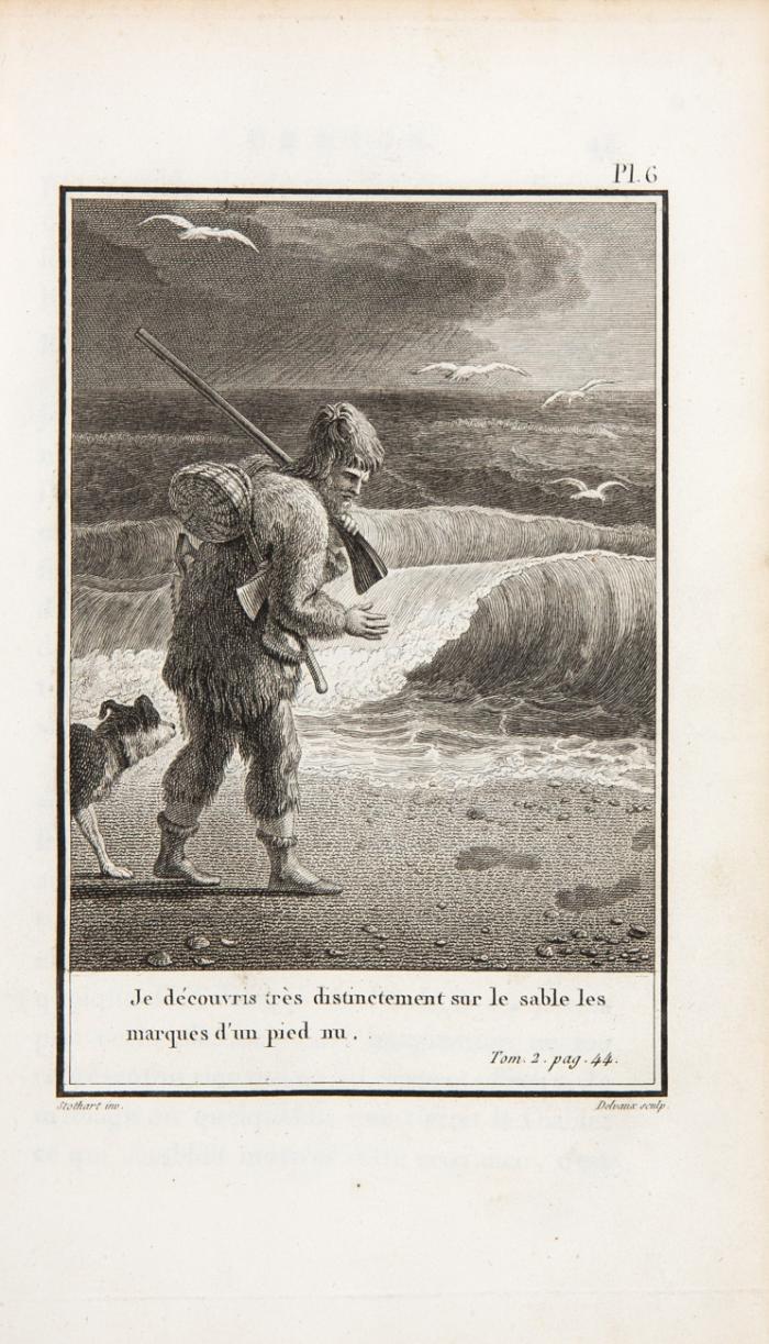 La vie et les aventurews de Robinson Crusoë. Traduction revue et corrigée sur la belle edition donnée par Stockdale en 1790, augm. de la vie de l'auteur, qui n'avoit pas encore paru. 3 Bde.