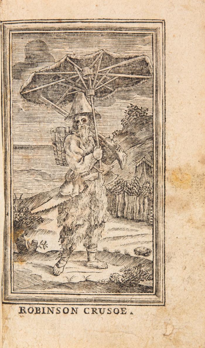 La vita e le avventure di Robinson Crusoe storia galante. Che contiene, tra gli altri avvenimenti, il soggiorno ch'Egli fece per vintott'anni in un isola deserta situata sopra la Costa dell'America vicino all'imboccatura della gran Riviera Oroonoca. Il tutto scritto da Lui medesimo. Trad. dal Francese. 2 Bde. in 1 .