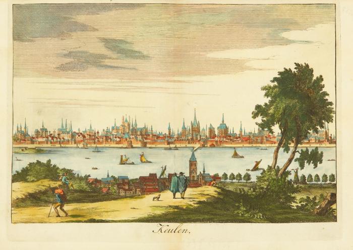 Köln. Vogelschauplan von N. de Fer. /2 Kupferstichansichten von N. Visscher bzw. anonym. Zus. 3 Blätter.