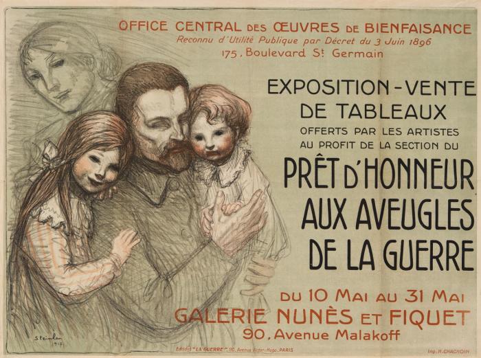 T. A. Steinlen. Exposition-Vente de Tableaux. Pret d'Honneur aux Aveugles. Farblithographie. 1917. Plakat.