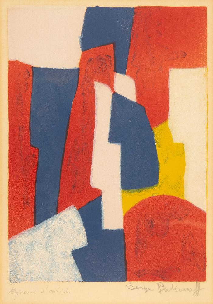 KOMPOSITION IN BLAU, ROT UND ROSA