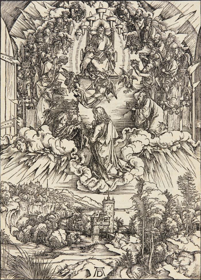 Johannes vor Gottvater und den Ältesten.