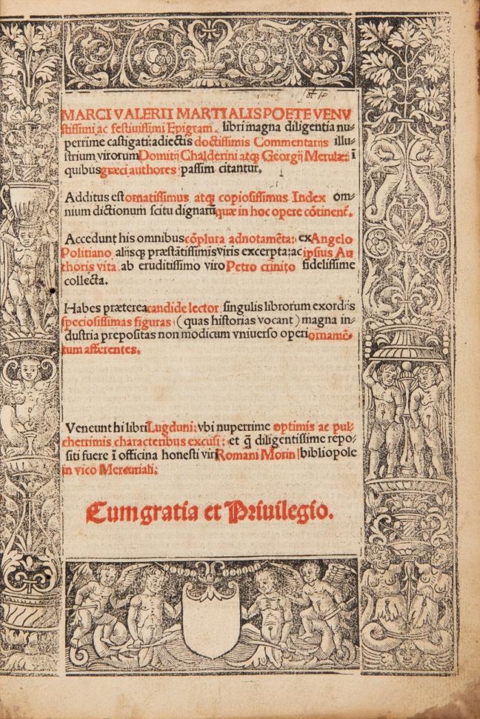 Epigram[mata]. [...] adiectis doctissimis Commentarijs illustrium virorum Domitij Chalderini atque Georgij Merulae.