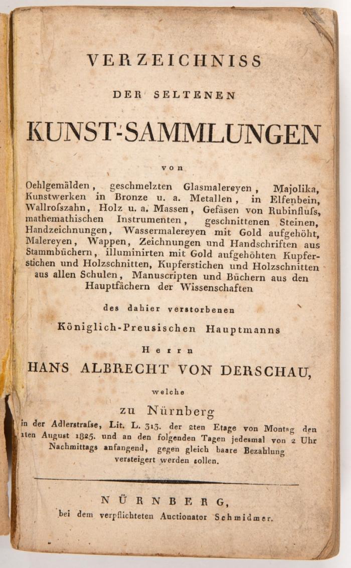 Verzeichnis der seltenen Kunstsammlungen.