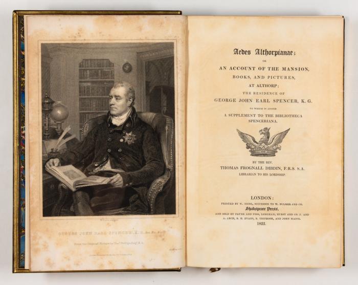 Bibliotheca Spenceriana; Or a descriptive catalogue of the books printed in teh fifteenth century, and of many valuable first editions, in the library of George John Earl Spencer. 4 Bde. / Aedes Althorpianae; or an account of the mansion, books, and pictures, at Althorp; the residence of G. J. Earl Spencer. To which is added a supplement to the Bibliotheca Spenceriana. 2 Bde. / A descriptive catalogue of the books printed in the fifteenth century, lately forming part of the library of the Duke di Cassano Serra, and now the property of G. J. Earl Spencer. With a general index. - Zus. 7 Bde.