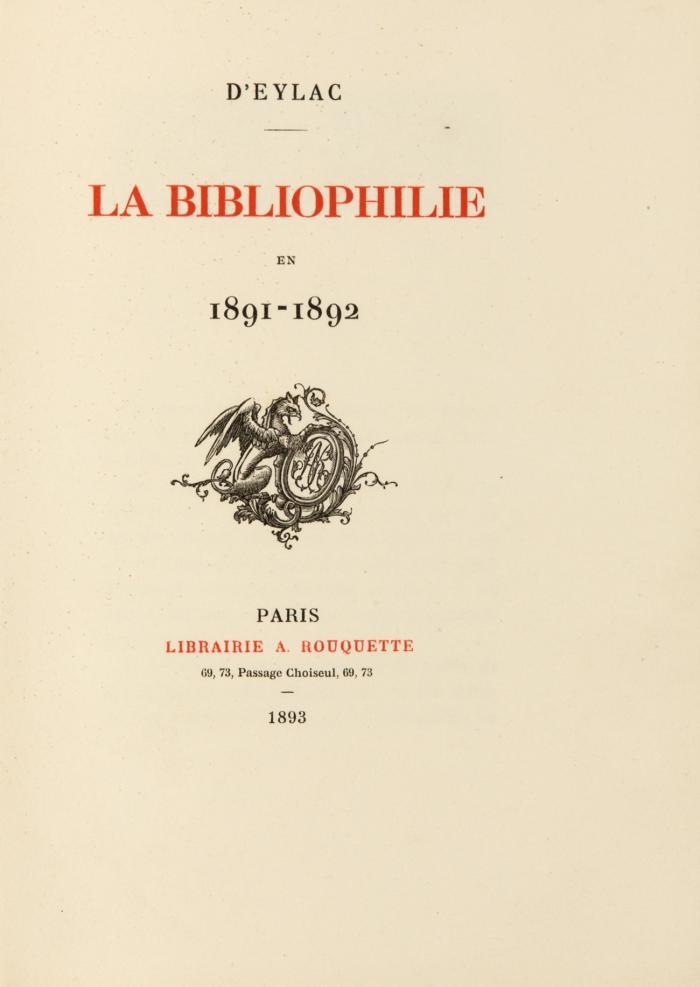 La bibliophilie en 1891-1894. 3 Bde.