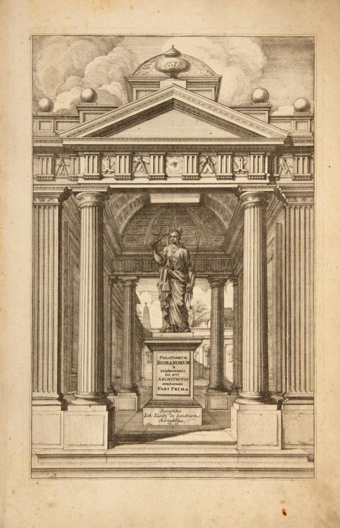 Palatiorum Romanorum a celeberrimis sui ævi architectis erectorum pars prima–tertia. (Tl 2 unter d. Titel: Palatiorum Romanorum â præstantißimis sui ævi architectis ædificatorum pars secunda. Cui acceßerunt immortalis gloriæ architecti Andreæ Palladii prædia ædesque hortenses iussu ipsius hincindè in statu Veneto â fundamentis erectæ ...). 3 Tle. in 1 Bd.