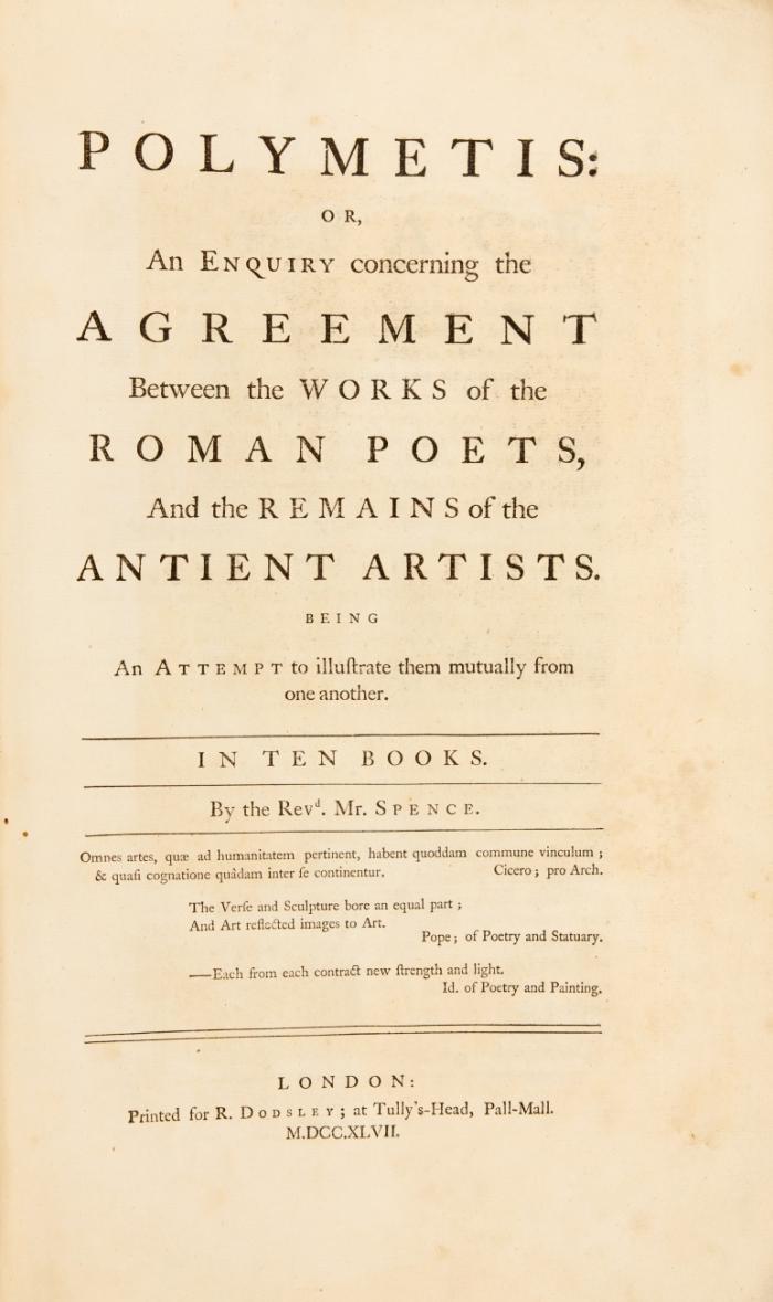 Polymetis: or, an Enquiry concerning the Agreement between the Works of the Roman Poets, and the Remains of the Ancient Artists. Beeing an Attempt to illustrate them mutually from one another. 10 Tle. in 1 Bd.