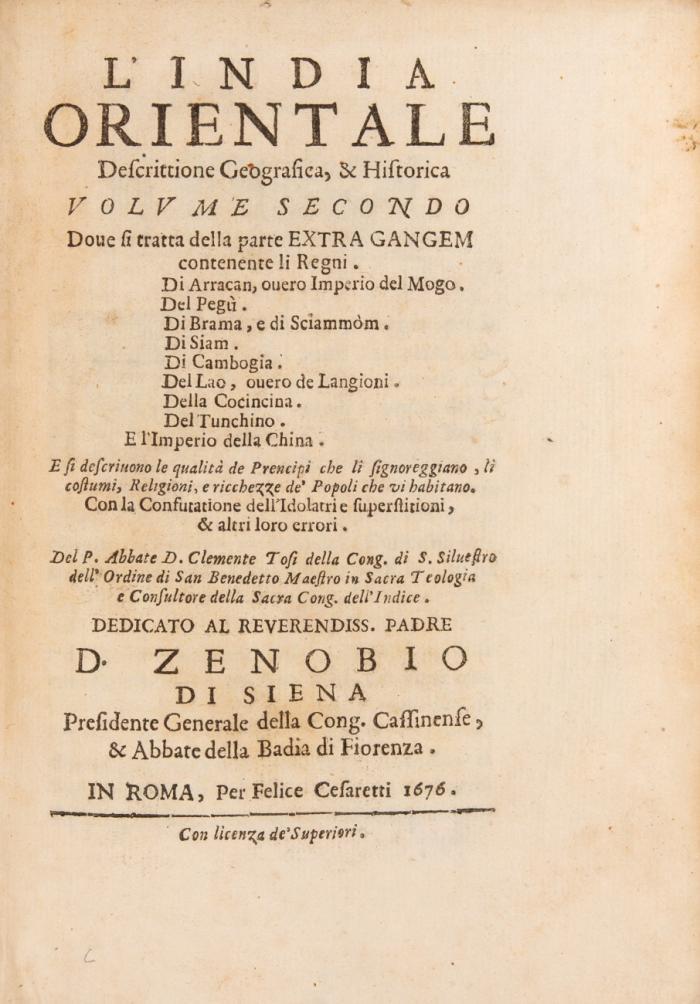 L'India orientale. Descrittione Geografica, & Historica. 2 Bde.