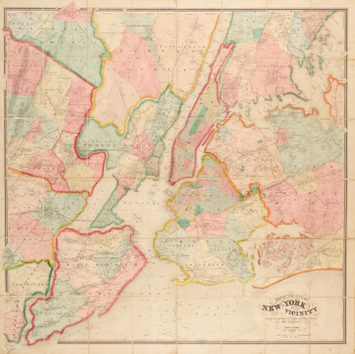 USA. - New York. Map of the city of New York and its vicinity ...  F. Walling. 1866. Auf Leinen aufgezogen.