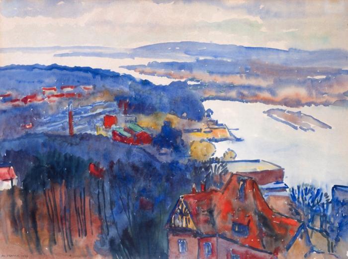 OHNE TITEL (SEELANDSCHAFT MIT HÄUSERN)