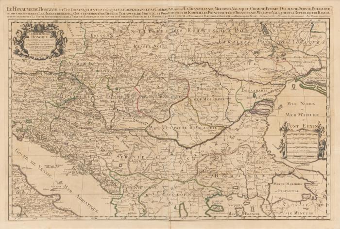 Ungarn. Le Royaume de Hongrie et les Estats qui en ont esté sujets et qui sont présentement la partie septentrionale de la Turquie en Europe..., Mit dem Gebiet vom Golf von Venedig bis zum Schwarzen Meer, mit 2 figürlichen Kartuschen.