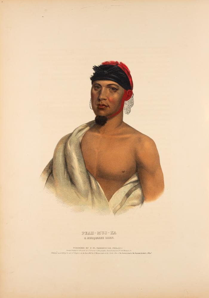 Indianer. 2  kolorierte Lithographien aus Thomas L. McKenney und James Hall 'History of the Indian Tribes in North America'. 1837-44.