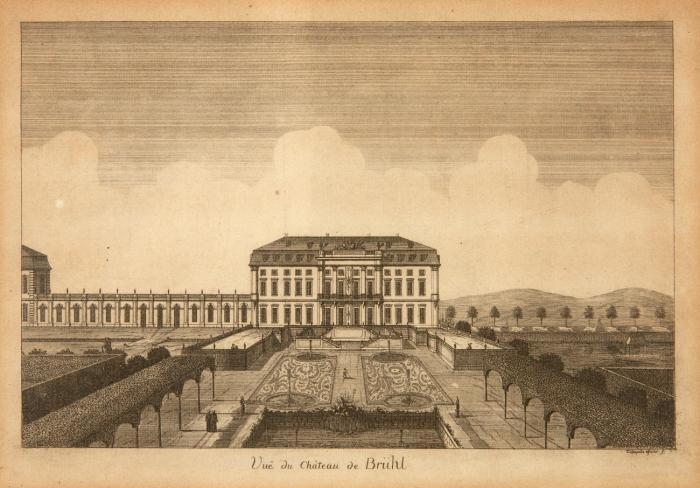 Brühl. - Brühler Schloss. 5 Ansichten in Kupferstich von F. W. Grebe und C. Dupuis.