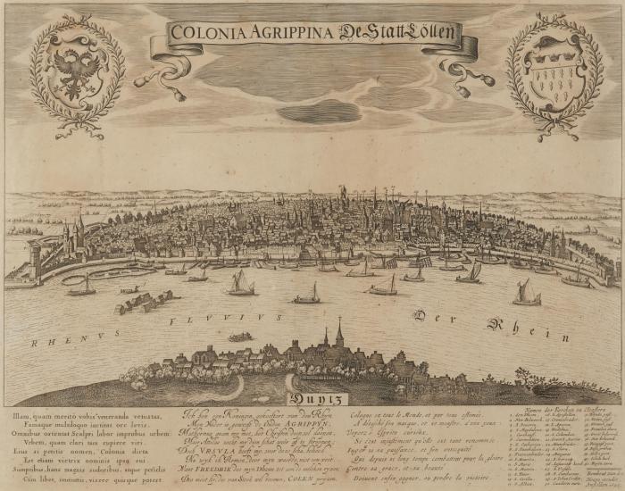Köln. - Gesamtansicht mit Deutz v. Rombout van den Hoeye. 1645. Kupferstich.
