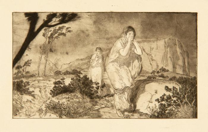 Max Klinger. Die Schwestern suchen Psyche (Vignette, Verworfene Platte) / Am Meer (Christus auf dem Meer) Aquatintaprobe.