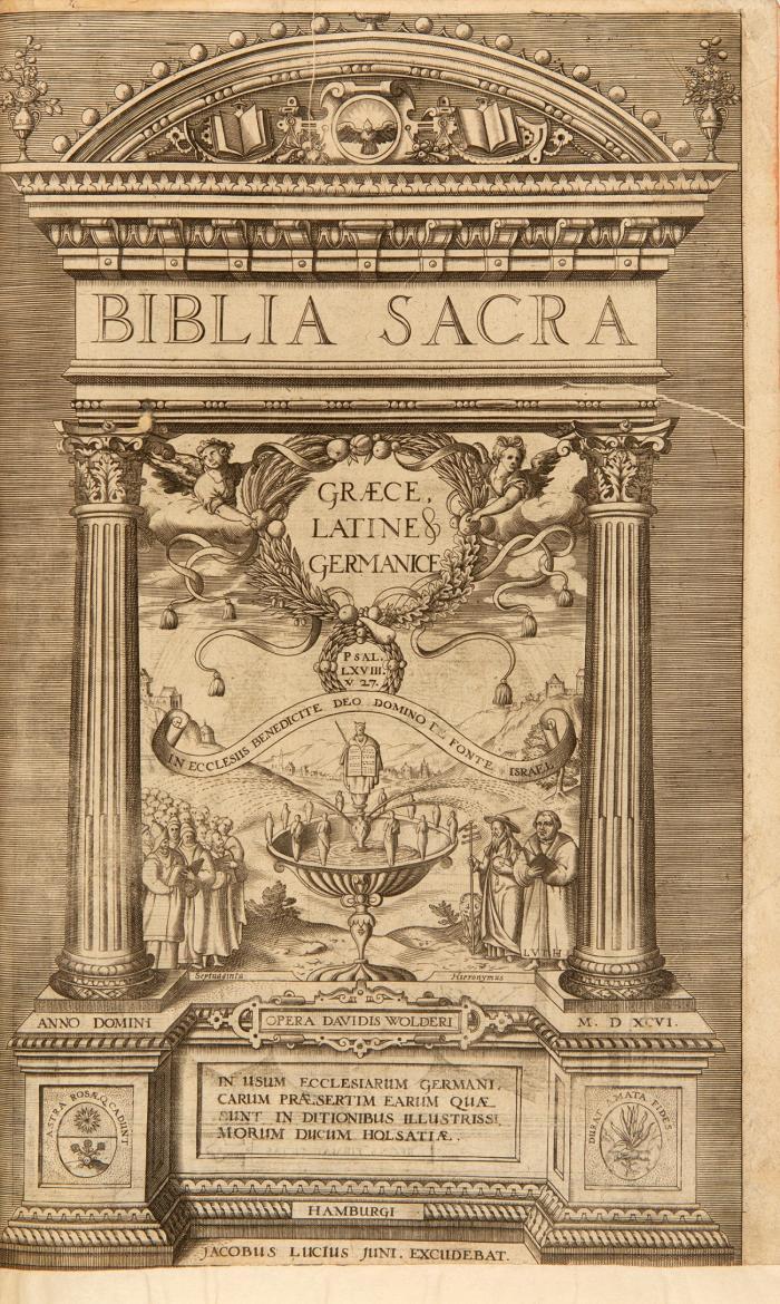 [Sacr. Bibliorum quadrilinguium tomus secundus trilinguis, librorum Veteris et Novi Testamenti]. Biblia Sacra Graece, Latine & Germanice. N. Testamenti pars prima/pars secunda. 2 Tle. in 1 Bd.