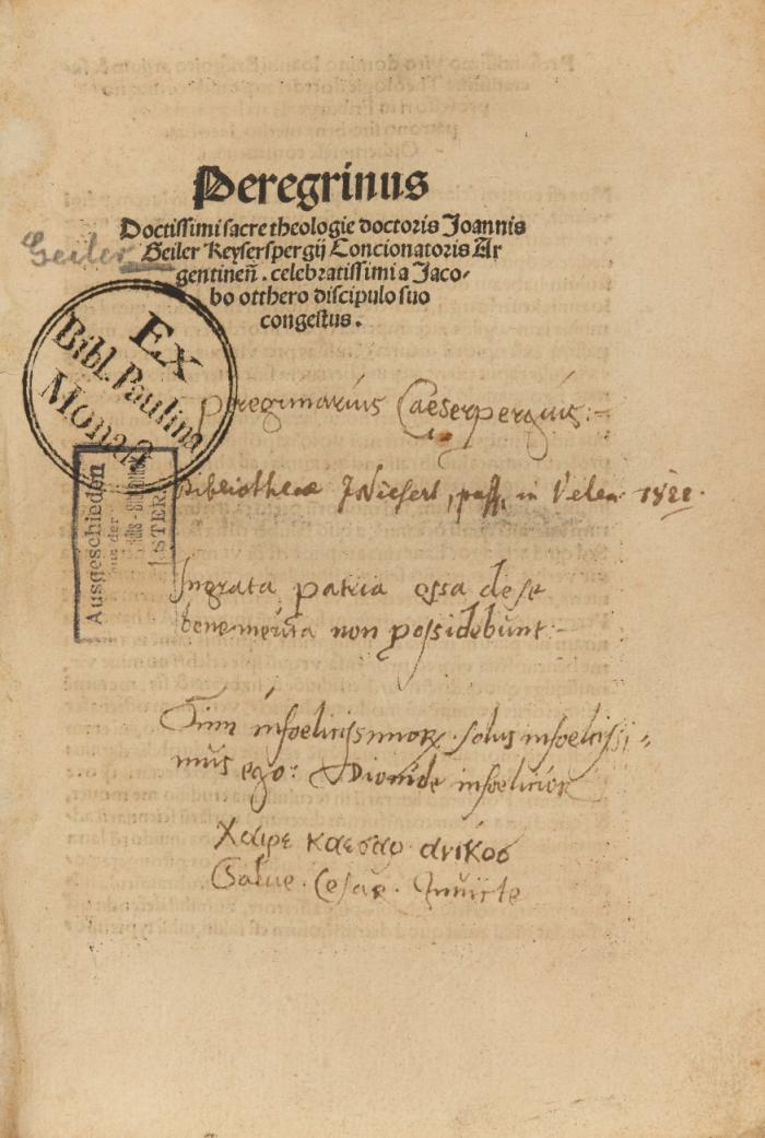 Peregrinus ... a Jacobo otthero discipulo suo congestus.
