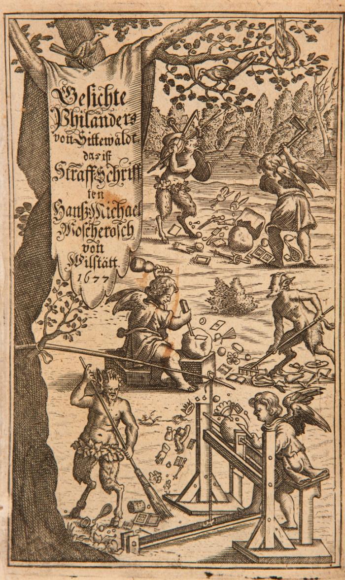 Wunderliche und warhafftige Gesichte Philanders von Sittewald, Das ist Straff-Schrifften ... In welchen aller Weltweisen/ aller Mänschen Händel, mit ihren natürlichen Farben der Eitelkeit, Gewalts, Heucheley,Thorheit bekleidet, offentlich auf die Schau geführet, als in einem Spiegel dargestellet und gesehen werden. Verm- und verb. Aufl. 2 Bde.