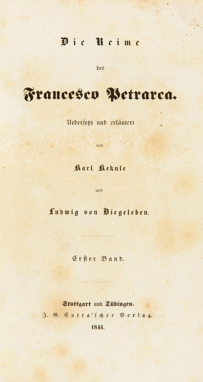 Die Reime. 2 Bände 1. Übersetzt von Karl Kekule und Ludwig von Biegeleben.