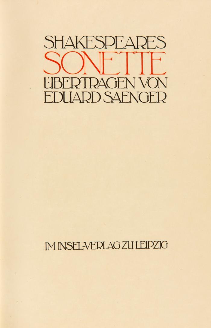 Sonette. Übertragen von Eduard Saenger.