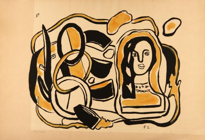 TETE DE FEMME AVEC COMPOSITION.