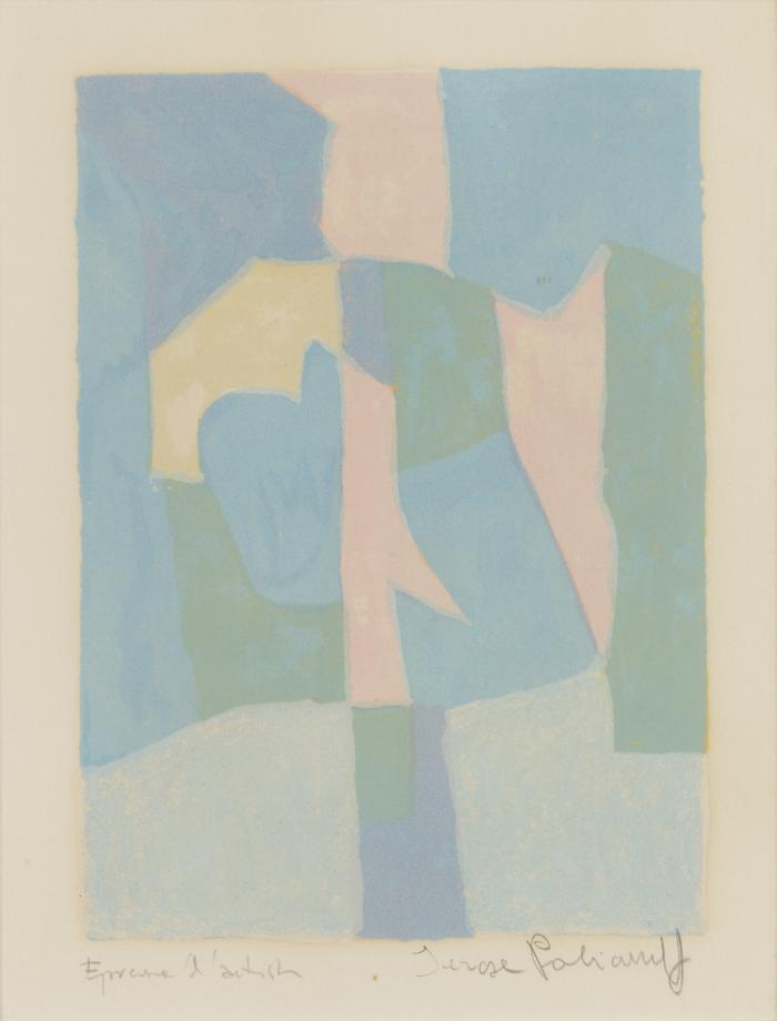 COMPOSITION BLEUE, ROSÉ ET GRISE
