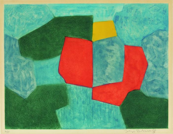 COMPOSITION VERTE, BLEUE, ROUGE ET JAUNE