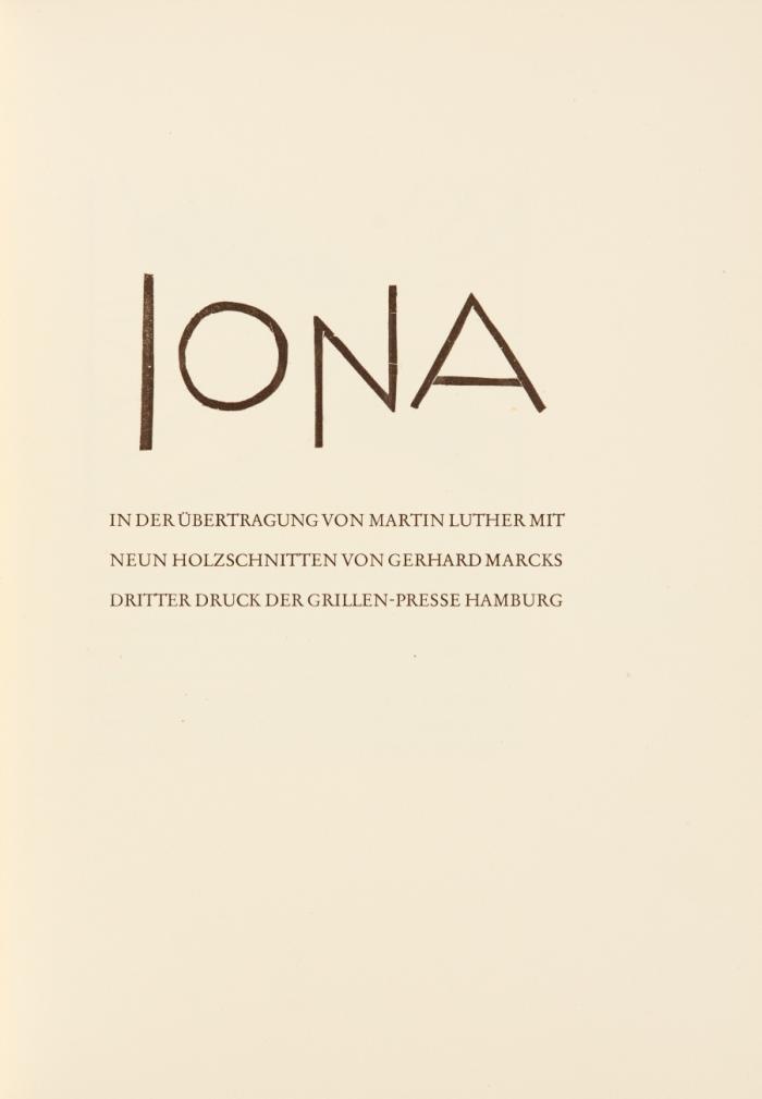 Gerhard Marcks:  Iona. In der Übertragung von Martin Luther.