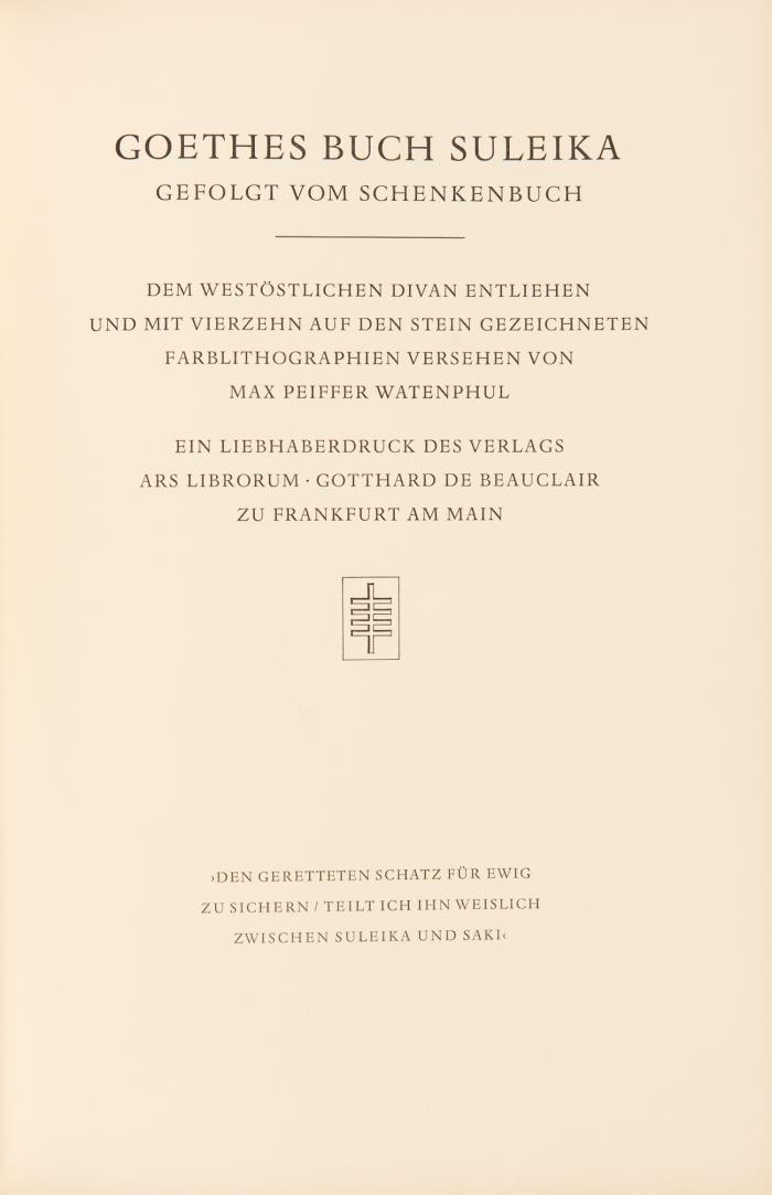 Buch Suleika gefolgt vom Schenkenbuch.